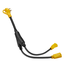 Load image into Gallery viewer, RA-AP07 RV 30 AMP 1 to 2 Y Adatper TT-30P Male Plug to Two of 5-15R Female with Handles and LED indicator light