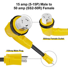 Load image into Gallery viewer, RA- AP030 12" RV Electrical Adapter 15A male to 50A female with right angle twist lock, 10AWG