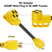 Load image into Gallery viewer, RA- AP027 12" 30A to 50A RV Power Cord L5-30P 3-Prong, 10AWG/3 Cord