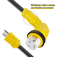 Load image into Gallery viewer, RA- AP030 12" RV Electrical Adapter 15A male to 50A female with right angle twist lock, 10AWG