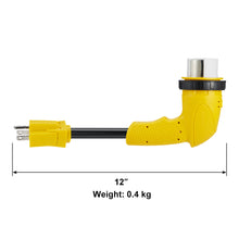 Load image into Gallery viewer, RA- AP030 12" RV Electrical Adapter 15A male to 50A female with right angle twist lock, 10AWG