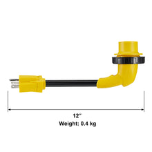 Load image into Gallery viewer, RA- AP029 12" RV Electrical Adapter 15A male to 30A female with right angle twist lock, 10AWG
