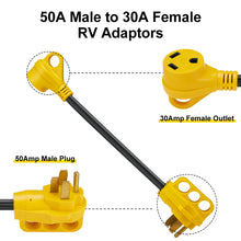 Load image into Gallery viewer, RA-AP04 RA-AP02 Dog Bone RV Adaptor 50A Male to 30A Female 18&quot; 10AWG/3 Cord With Handles